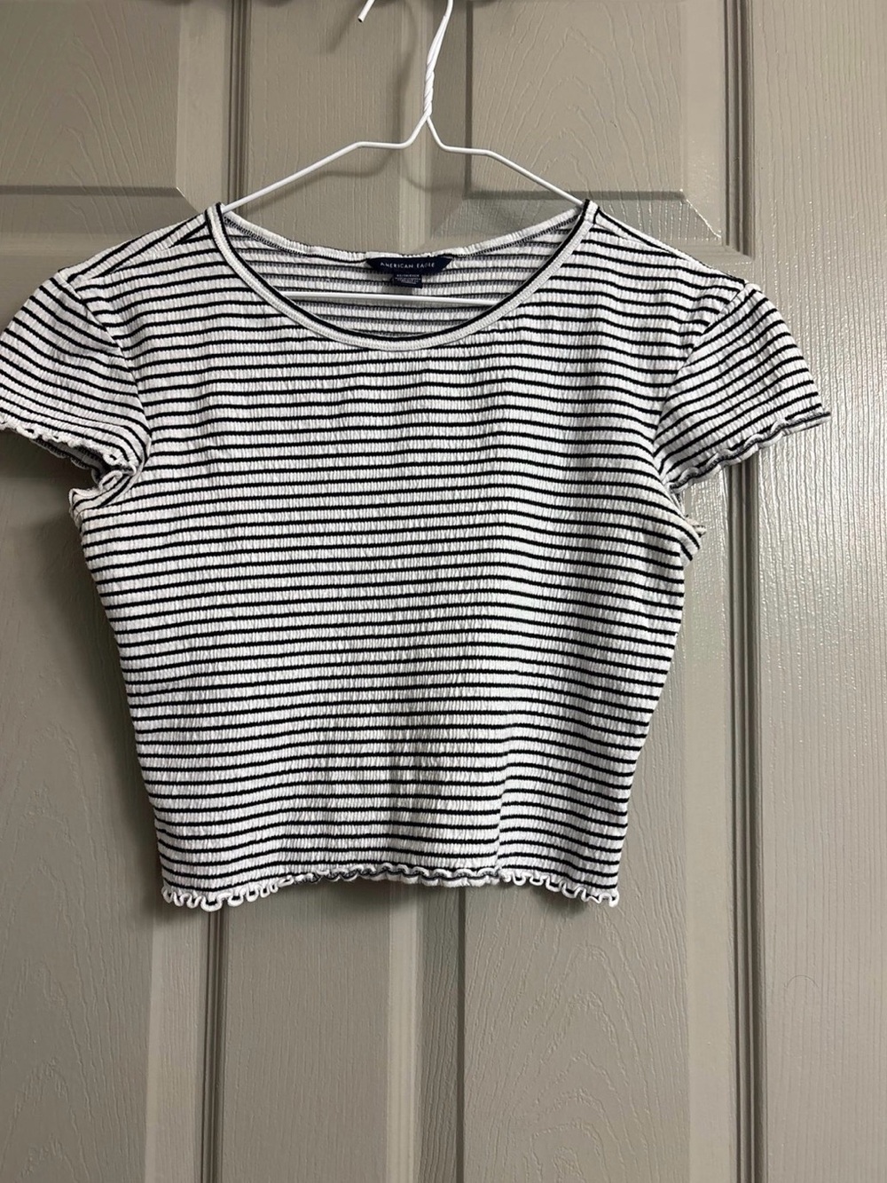 American Eagle Outfitters Black & White Striped Ribbed Crop Top